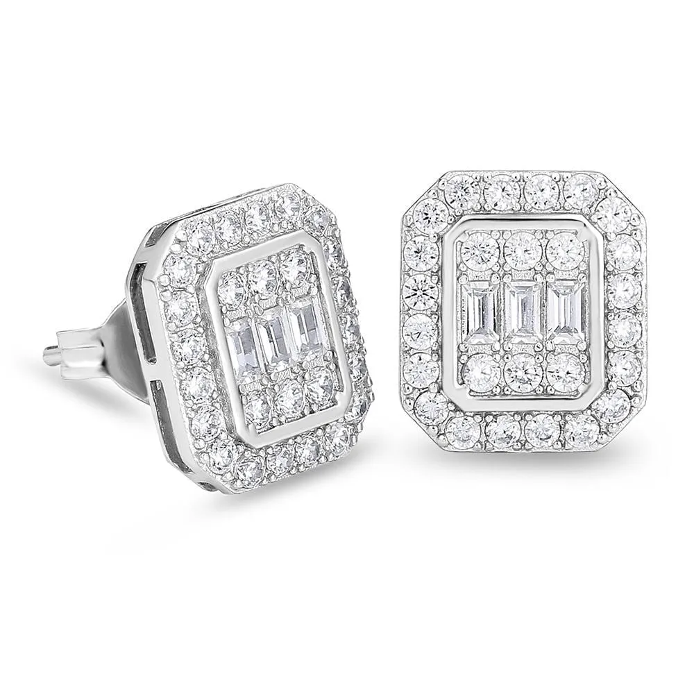 The Pride II® - 925 Sterling Silver Iced Diamond Square Stud Hip-Hop Earrings for Men