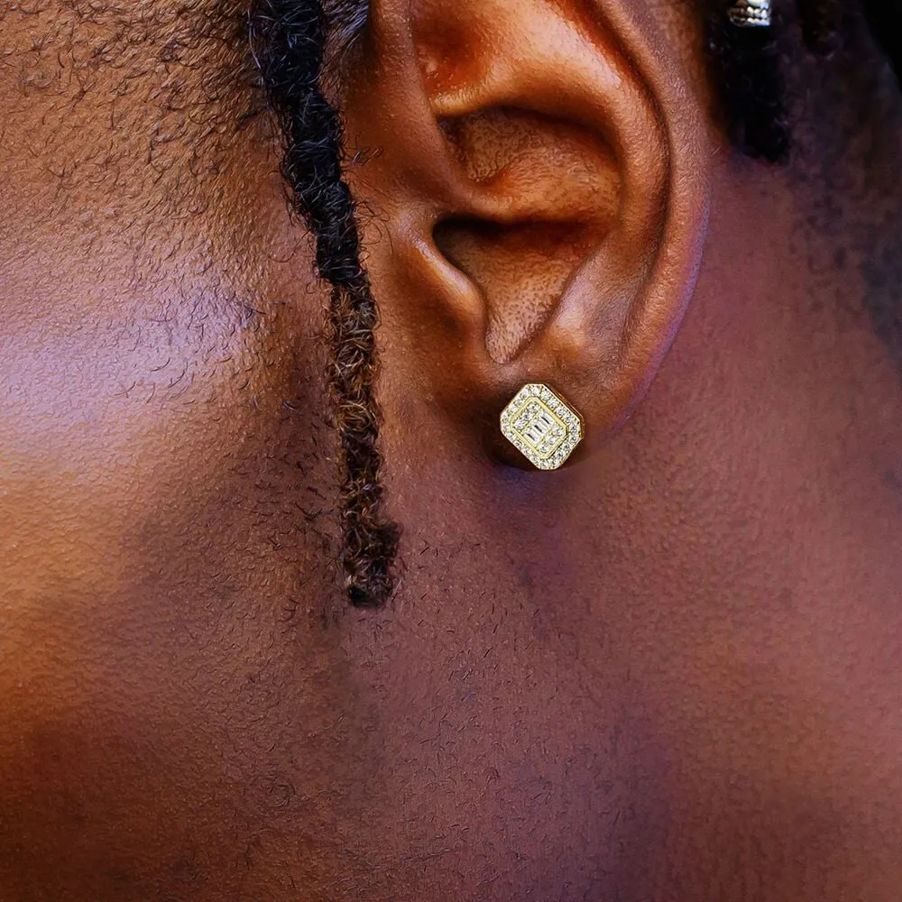The Pride II® - 925 Sterling Silver Iced Diamond Square Stud Hip-Hop Earrings for Men
