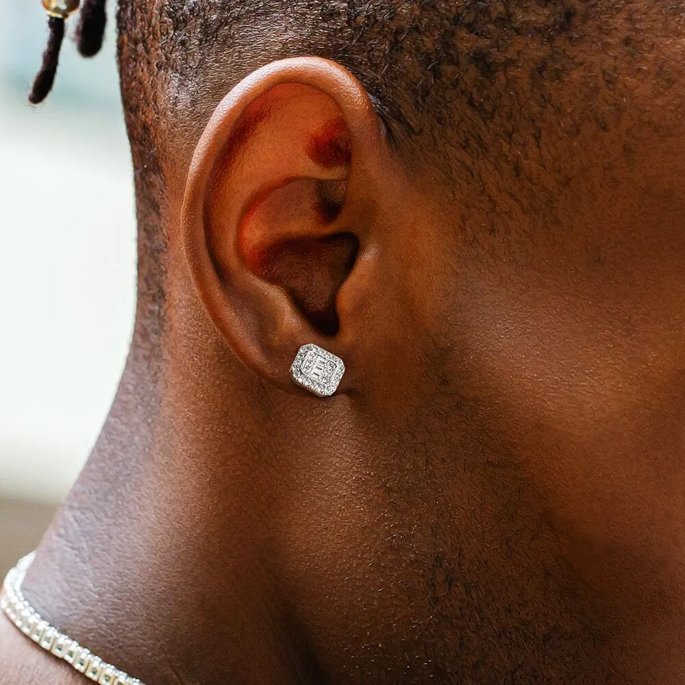The Pride II® - 925 Sterling Silver Iced Diamond Square Stud Hip-Hop Earrings for Men