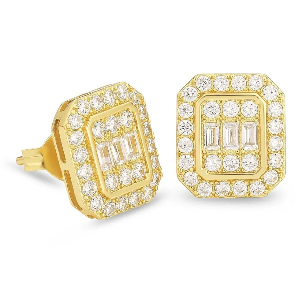 The Pride II® - 925 Sterling Silver Iced Diamond Square Stud Hip-Hop Earrings for Men