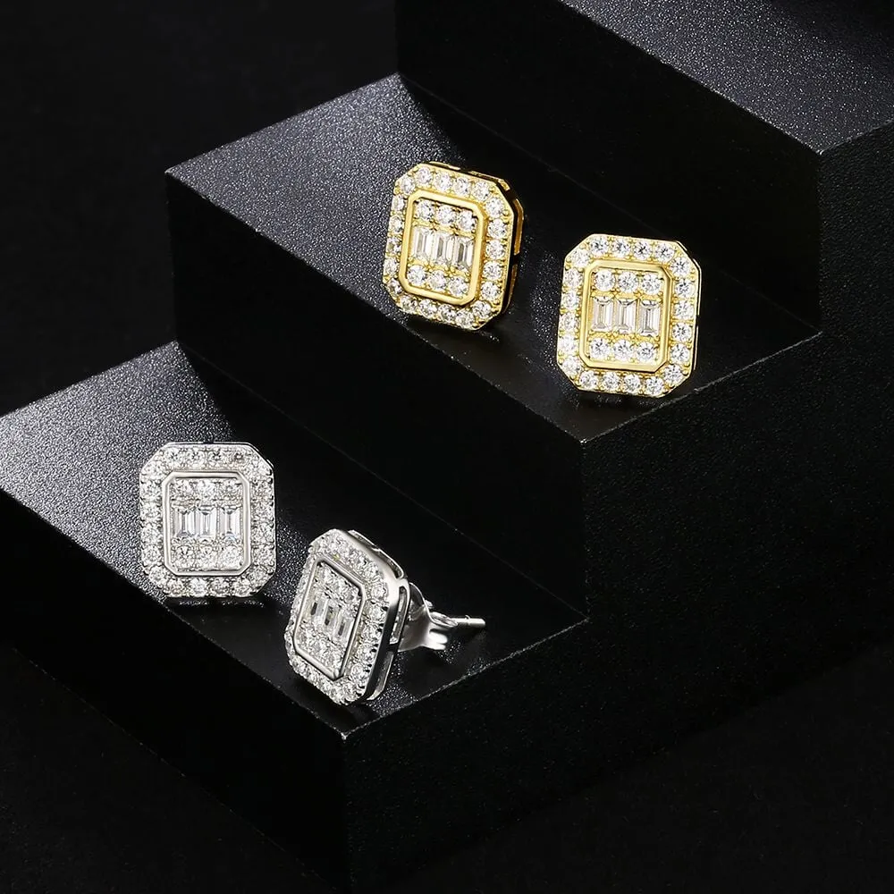 The Pride II® - 925 Sterling Silver Iced Diamond Square Stud Hip-Hop Earrings for Men