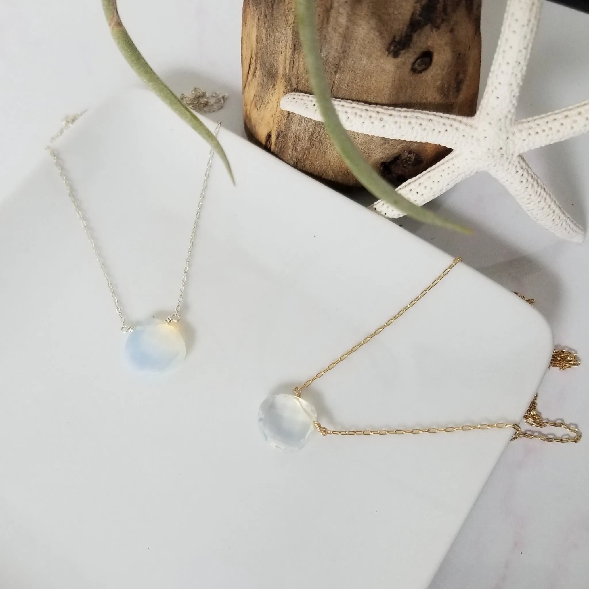 The "Shannon" - Natural Chalcedony Crystal Necklace - Sterling or Gold