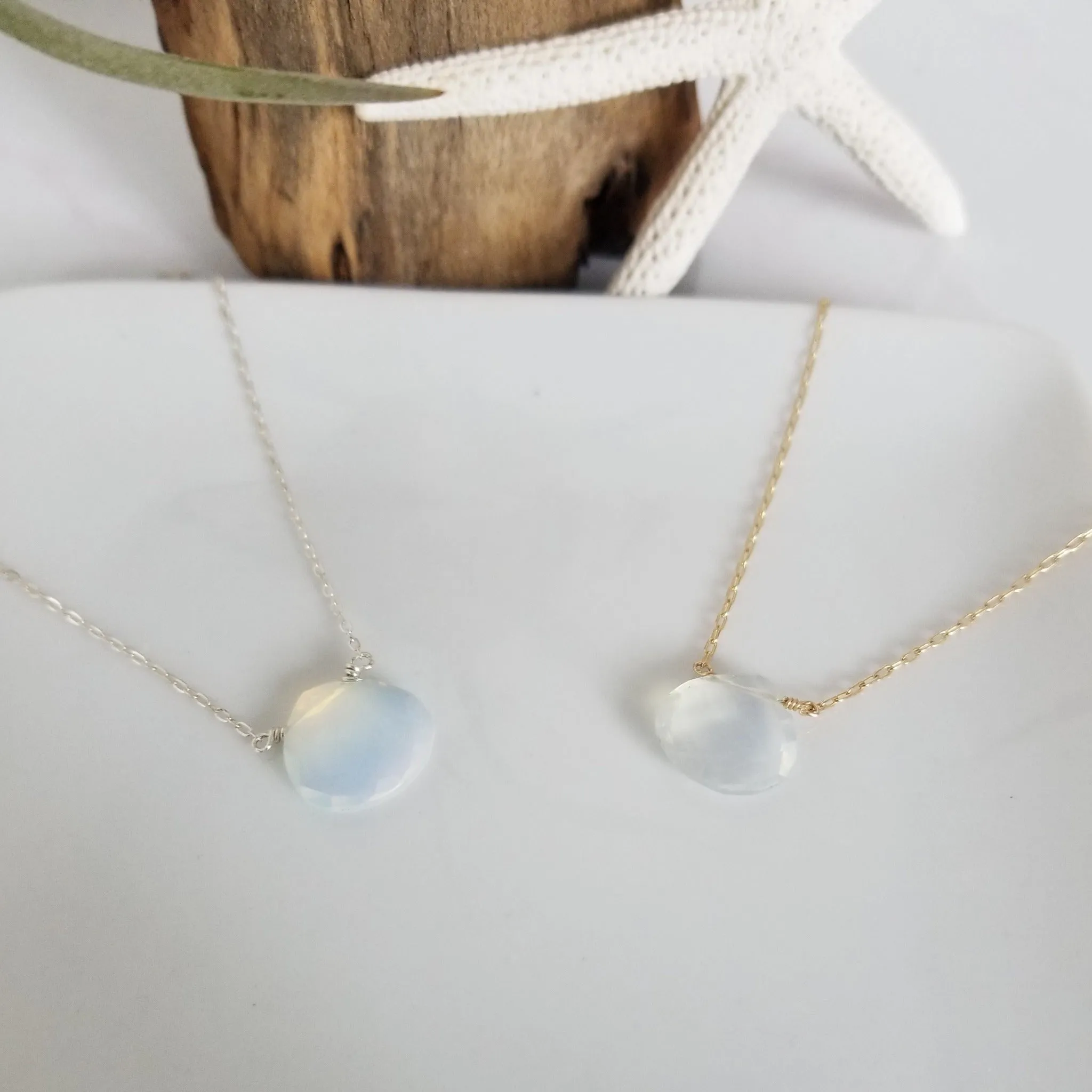 The "Shannon" - Natural Chalcedony Crystal Necklace - Sterling or Gold