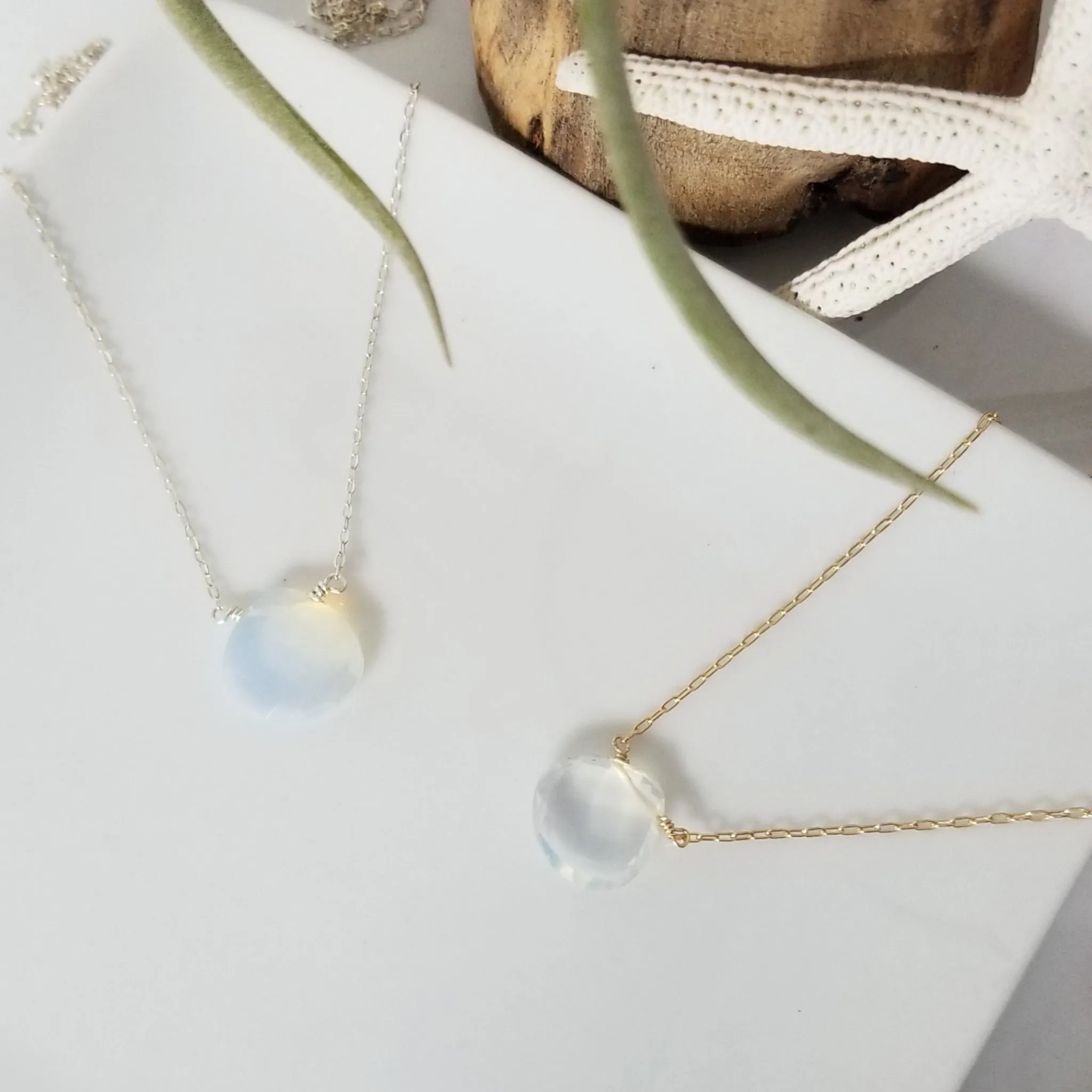 The "Shannon" - Natural Chalcedony Crystal Necklace - Sterling or Gold
