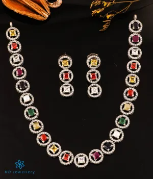 The Vivarna Silver Necklace & Earrings (Bright Silver/Navratna)