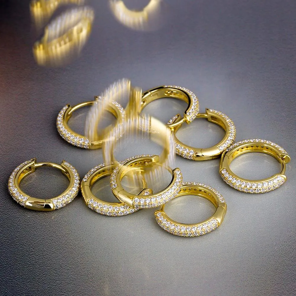 The Wealth Circle® - 925 Sterling Silver Iced Out Diamond Hoop Earrings in 14K Gold