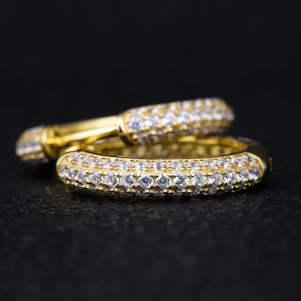 The Wealth Circle® - 925 Sterling Silver Iced Out Diamond Hoop Earrings in 14K Gold