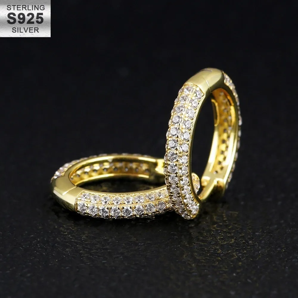 The Wealth Circle® - 925 Sterling Silver Iced Out Diamond Hoop Earrings in 14K Gold