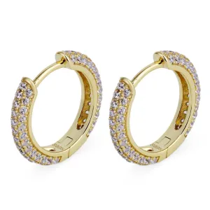 The Wealth Circle® - 925 Sterling Silver Iced Out Diamond Hoop Earrings in 14K Gold