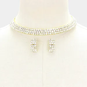 Three Row Rhinestone Choker on Gold | 101770