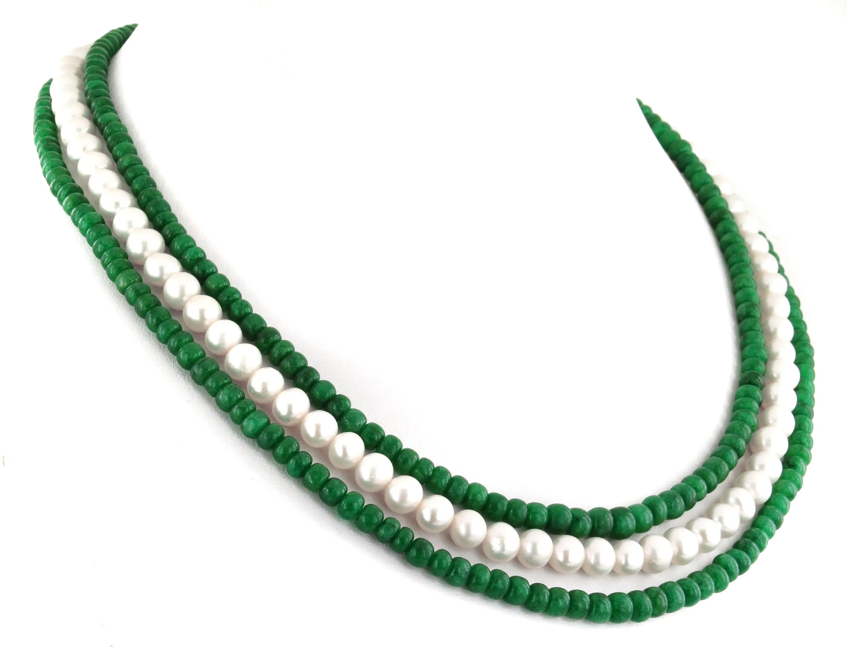Three Strand Pearl (Moti) & Emerald Beaded Gemstone Fancy Necklace For Women's