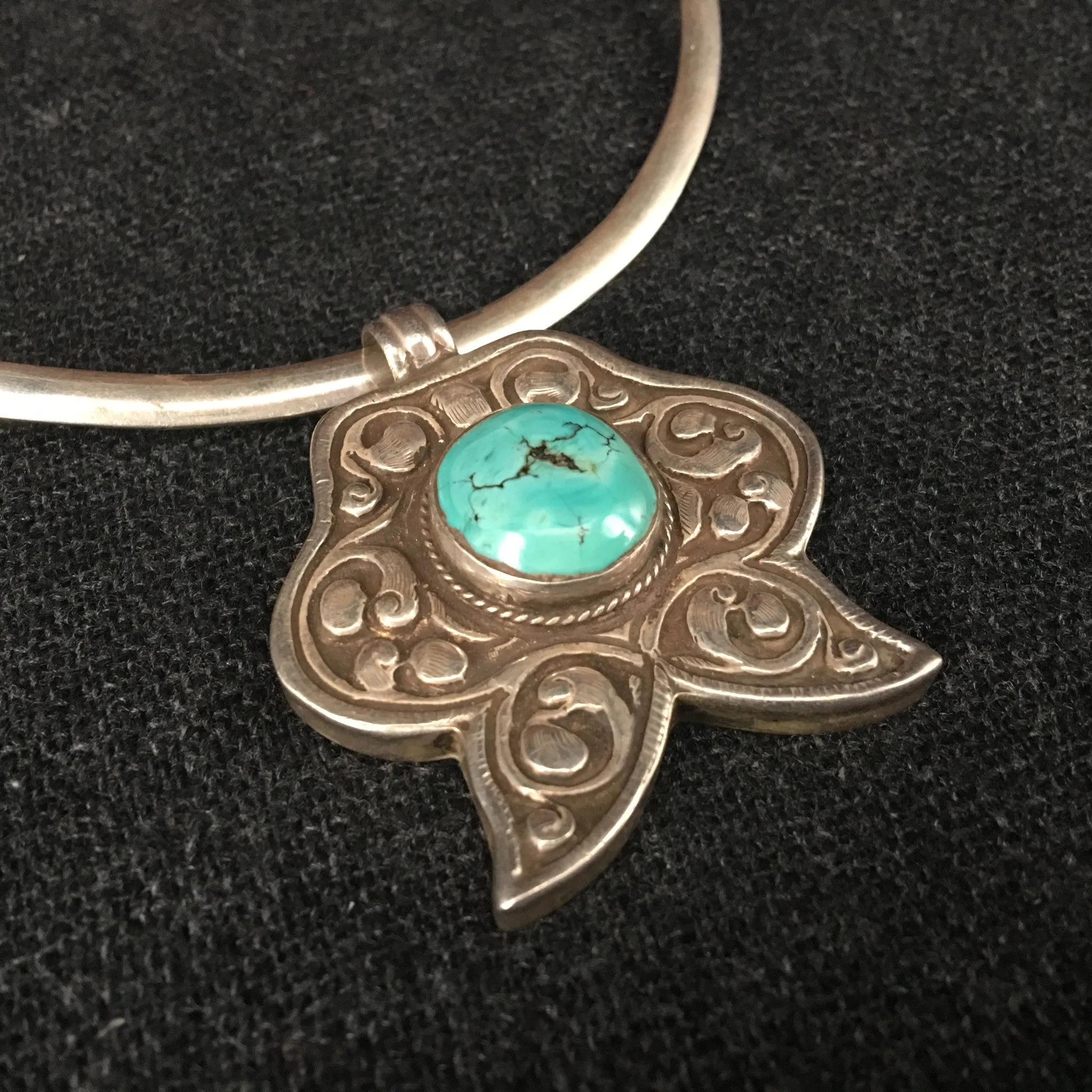 Tibetan Turquoise and Silver Pendant