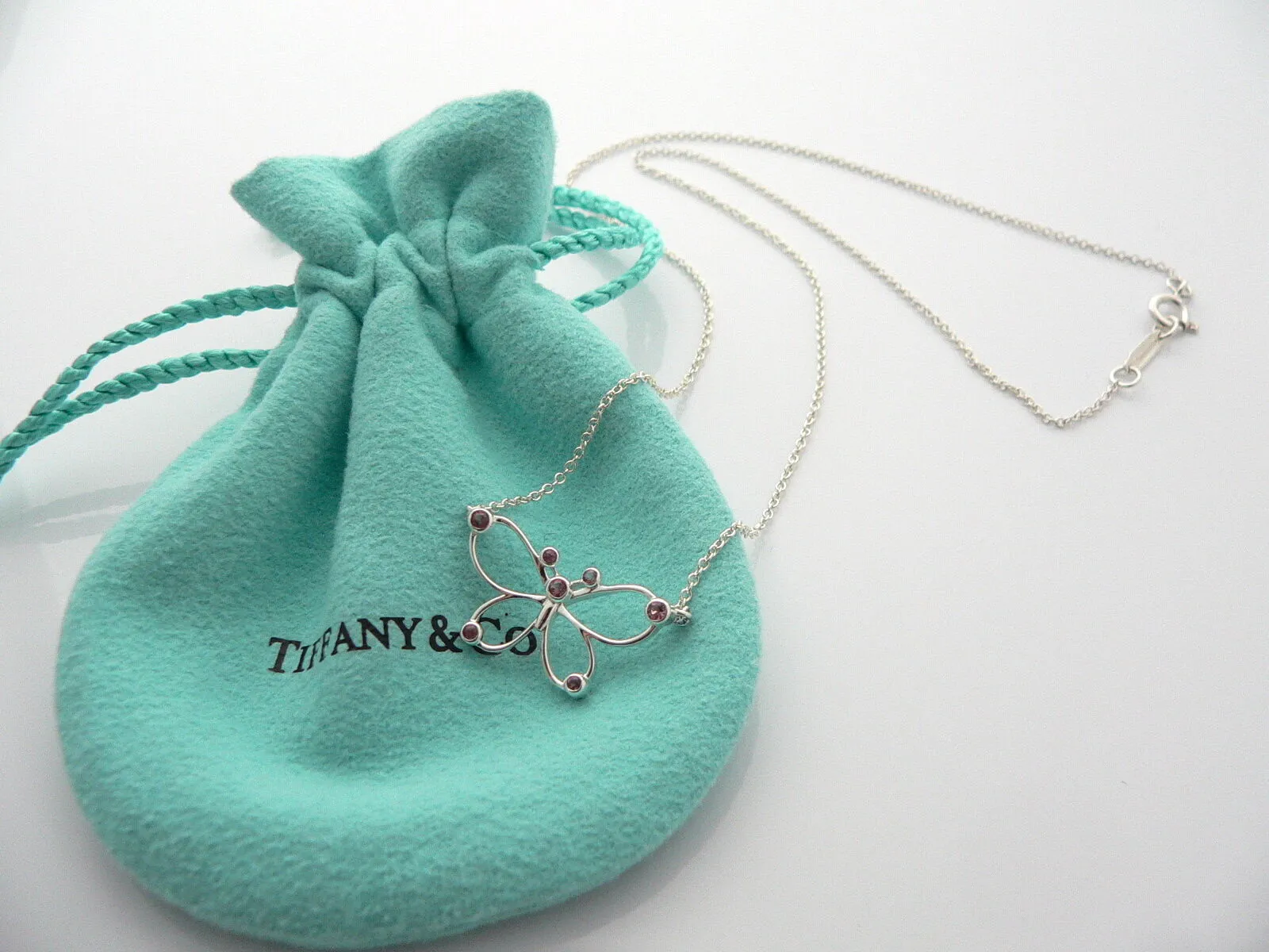 Tiffany & Co Butterfly Necklace Pink Sapphire Pendant Charm Nature Lover Gift