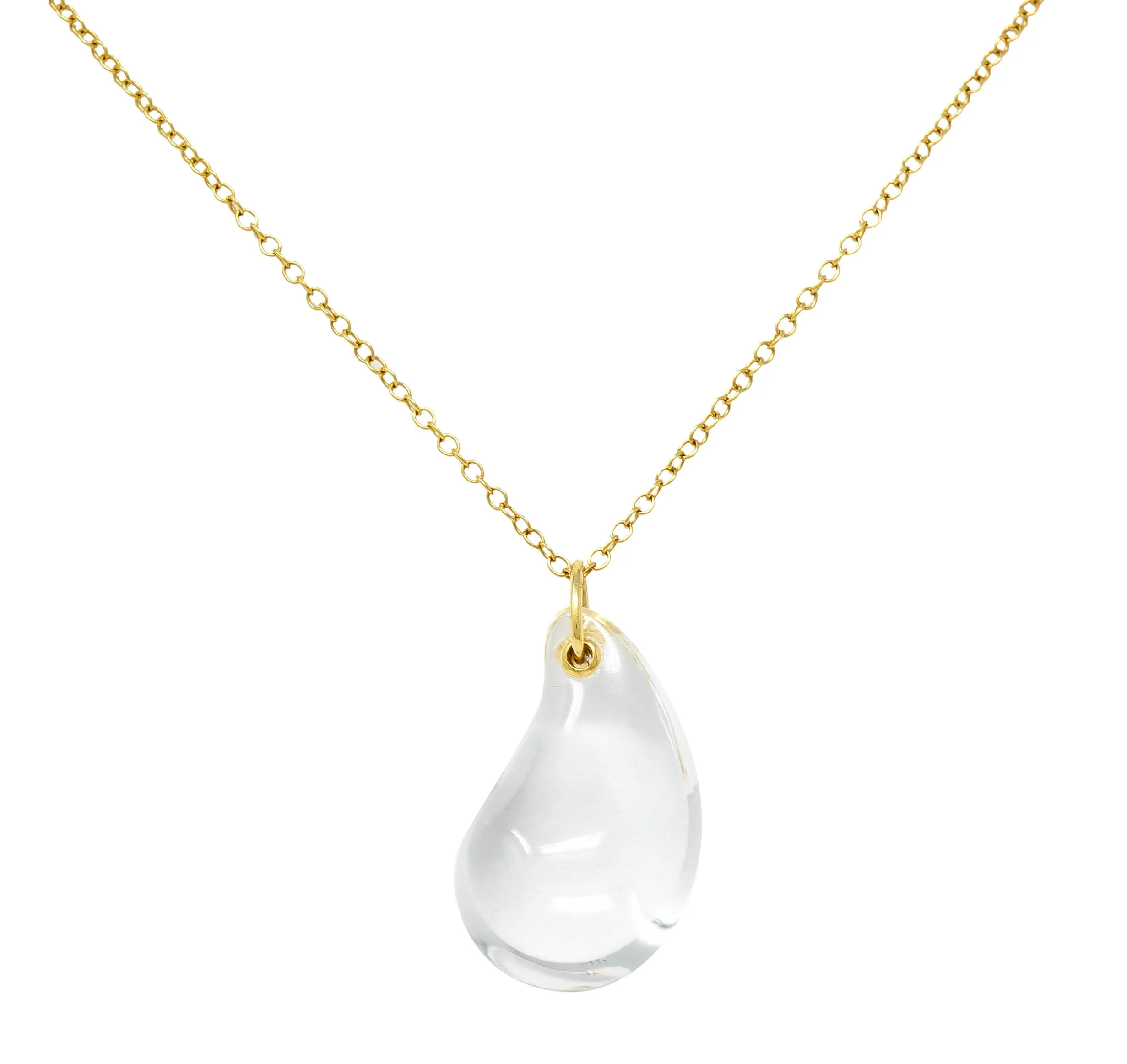 Tiffany & Co. Elsa Peretti Rock Crystal Quartz 18 Karat Gold Teardrop Pendant Necklace