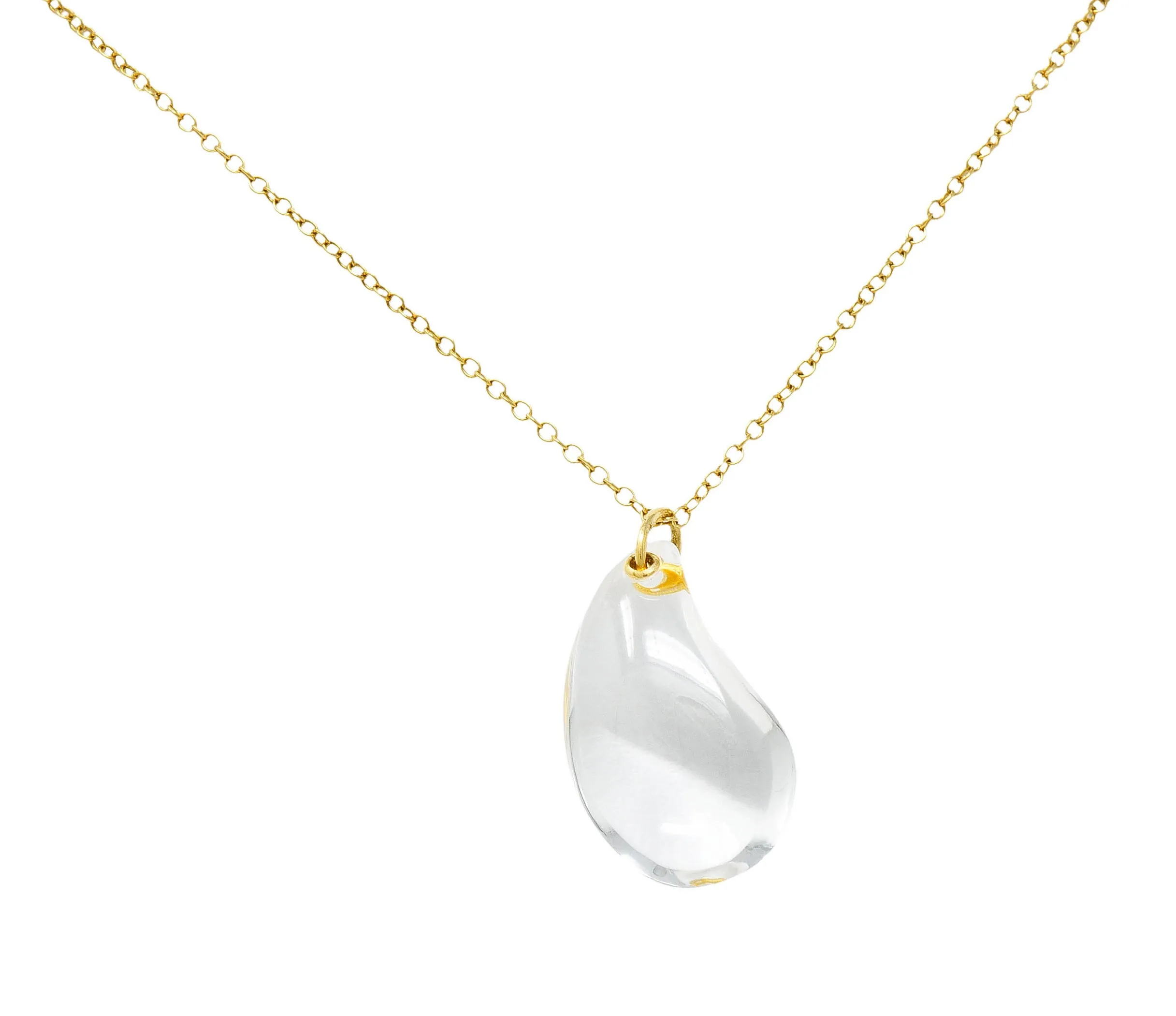 Tiffany & Co. Elsa Peretti Rock Crystal Quartz 18 Karat Gold Teardrop Pendant Necklace