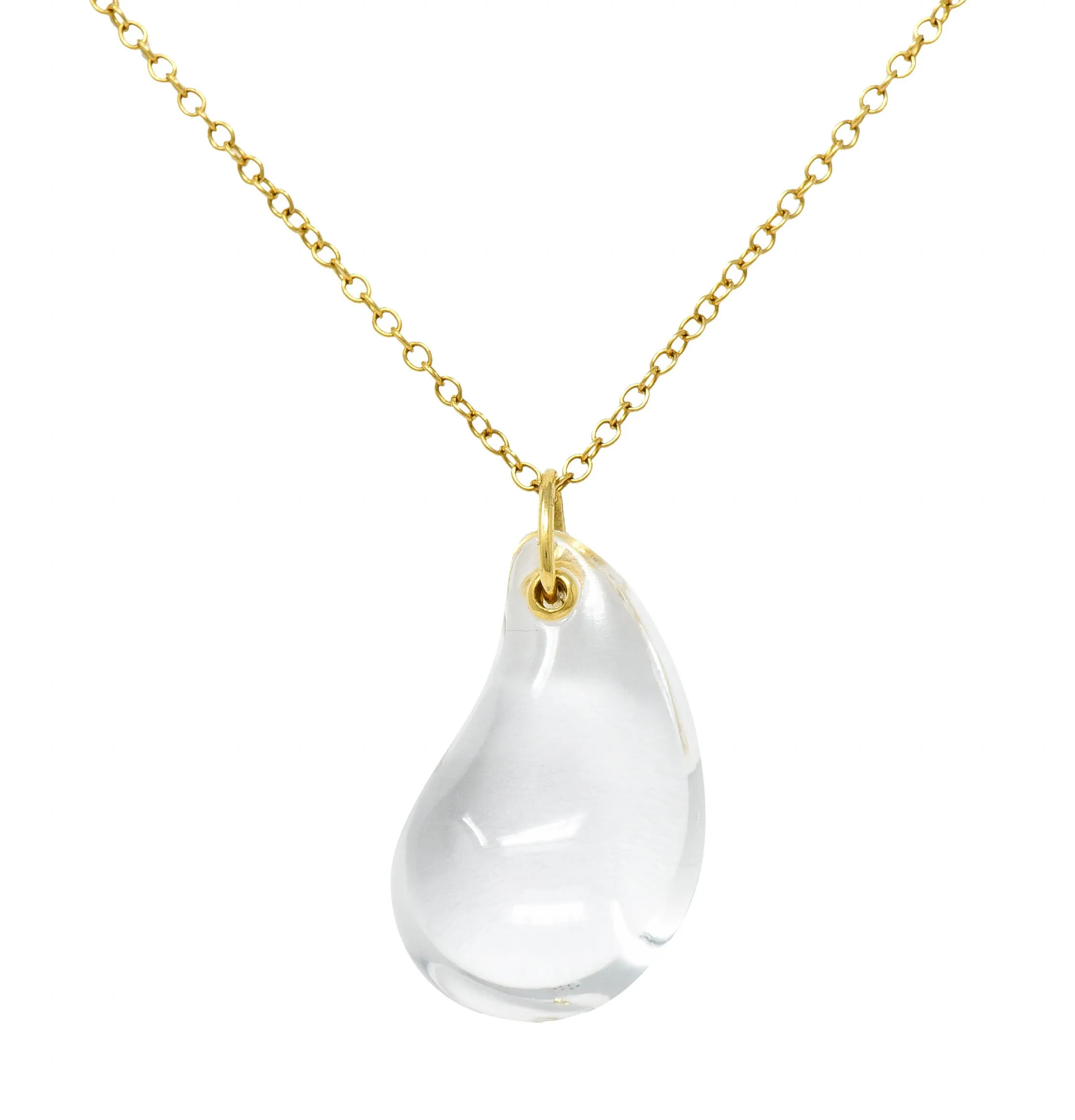 Tiffany & Co. Elsa Peretti Rock Crystal Quartz 18 Karat Gold Teardrop Pendant Necklace
