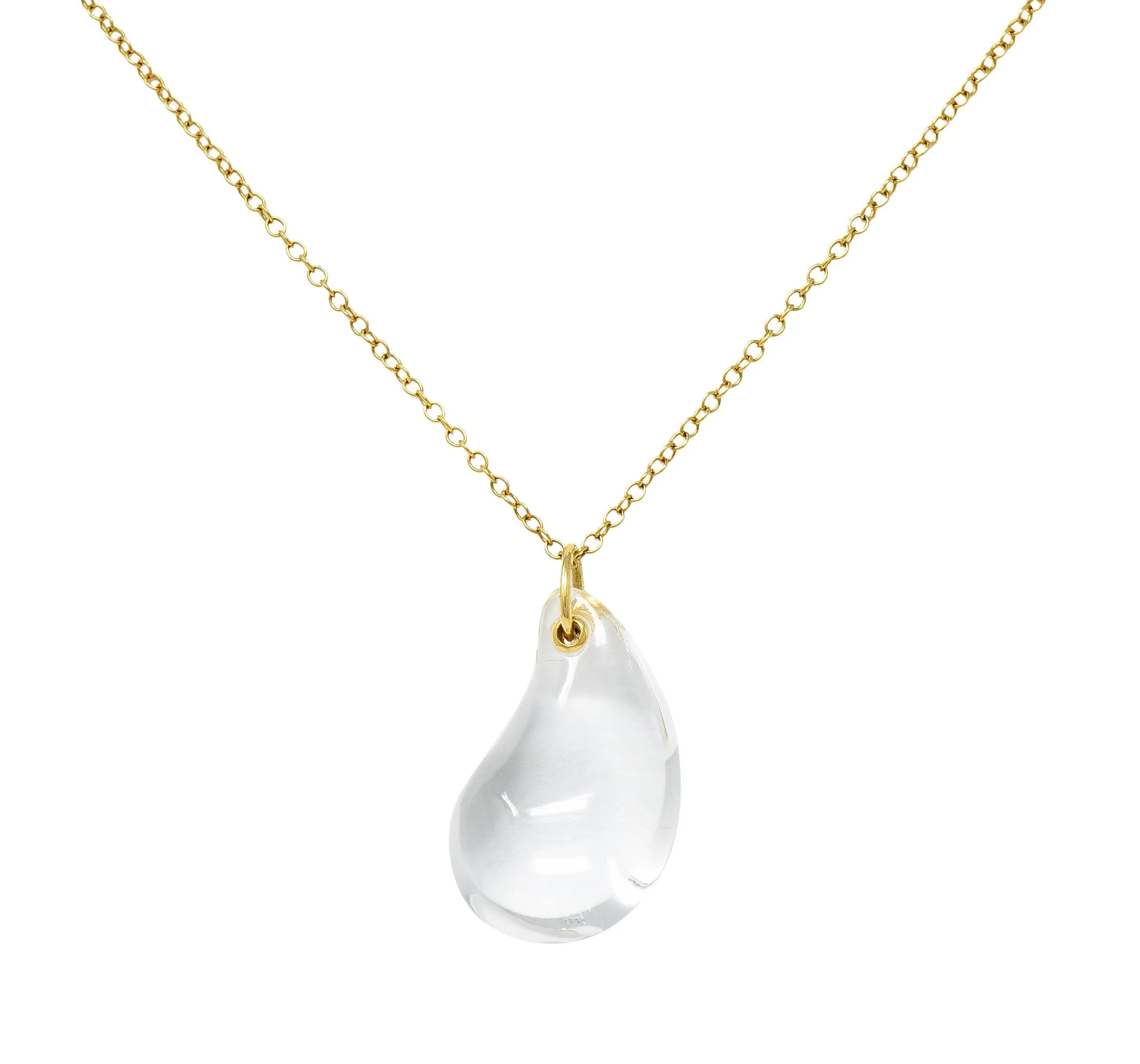 Tiffany & Co. Elsa Peretti Rock Crystal Quartz 18 Karat Gold Teardrop Pendant Necklace