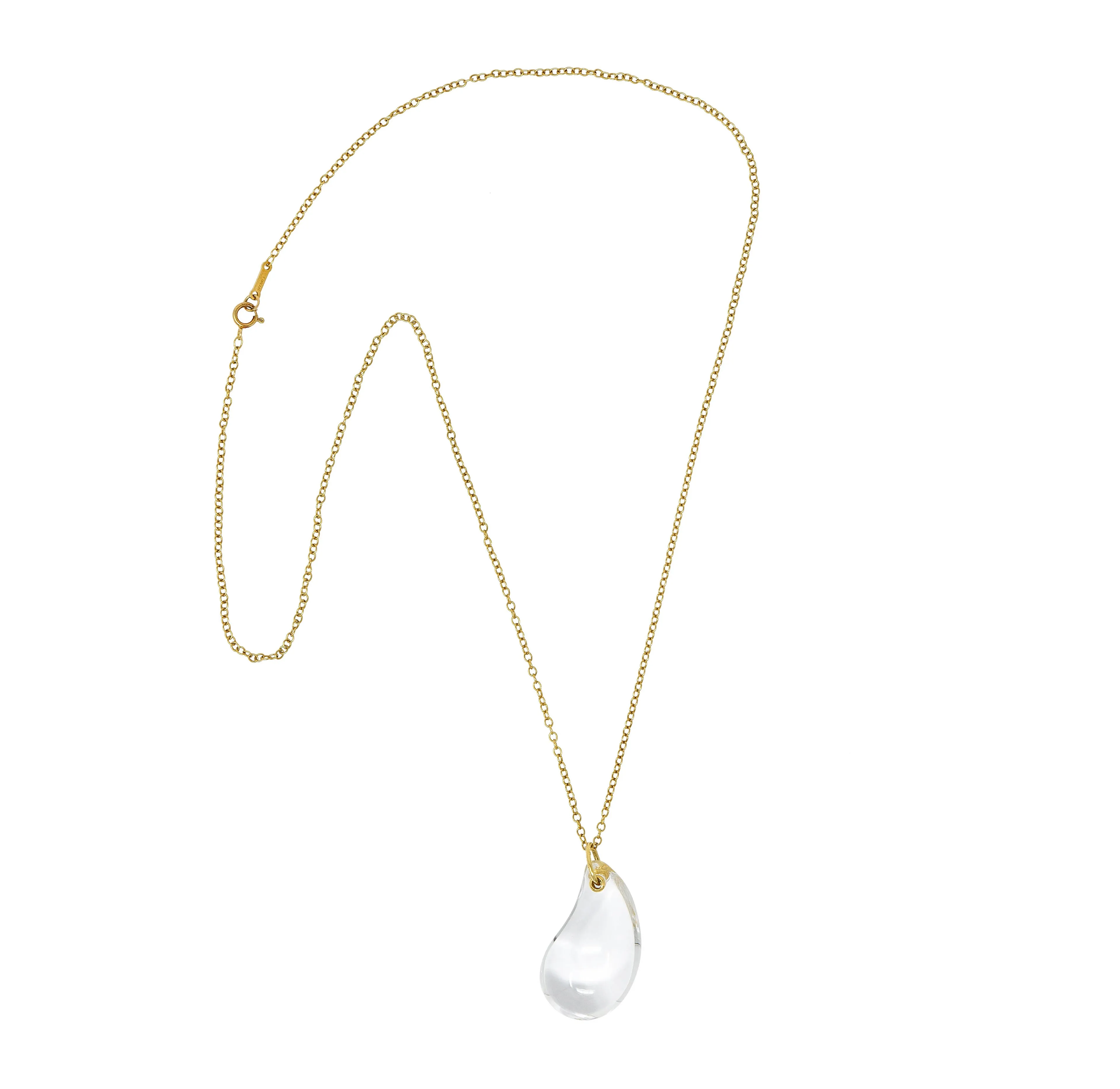 Tiffany & Co. Elsa Peretti Rock Crystal Quartz 18 Karat Gold Teardrop Pendant Necklace