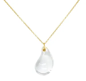 Tiffany & Co. Elsa Peretti Rock Crystal Quartz 18 Karat Gold Teardrop Pendant Necklace