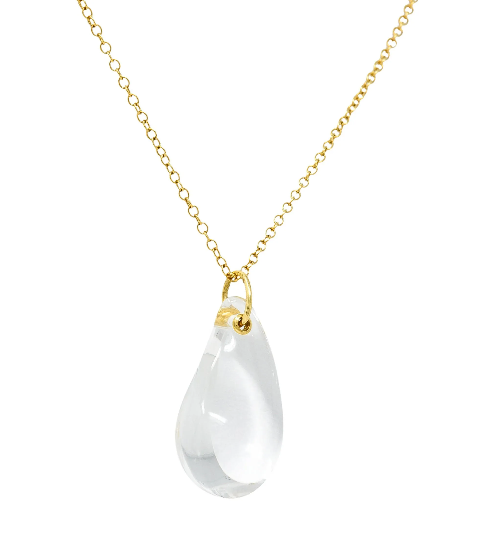 Tiffany & Co. Elsa Peretti Rock Crystal Quartz 18 Karat Gold Teardrop Pendant Necklace