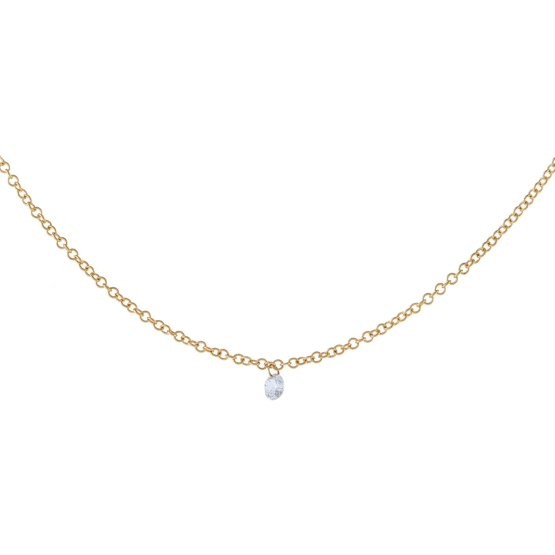 Tiny Floating Diamond Necklace 14K