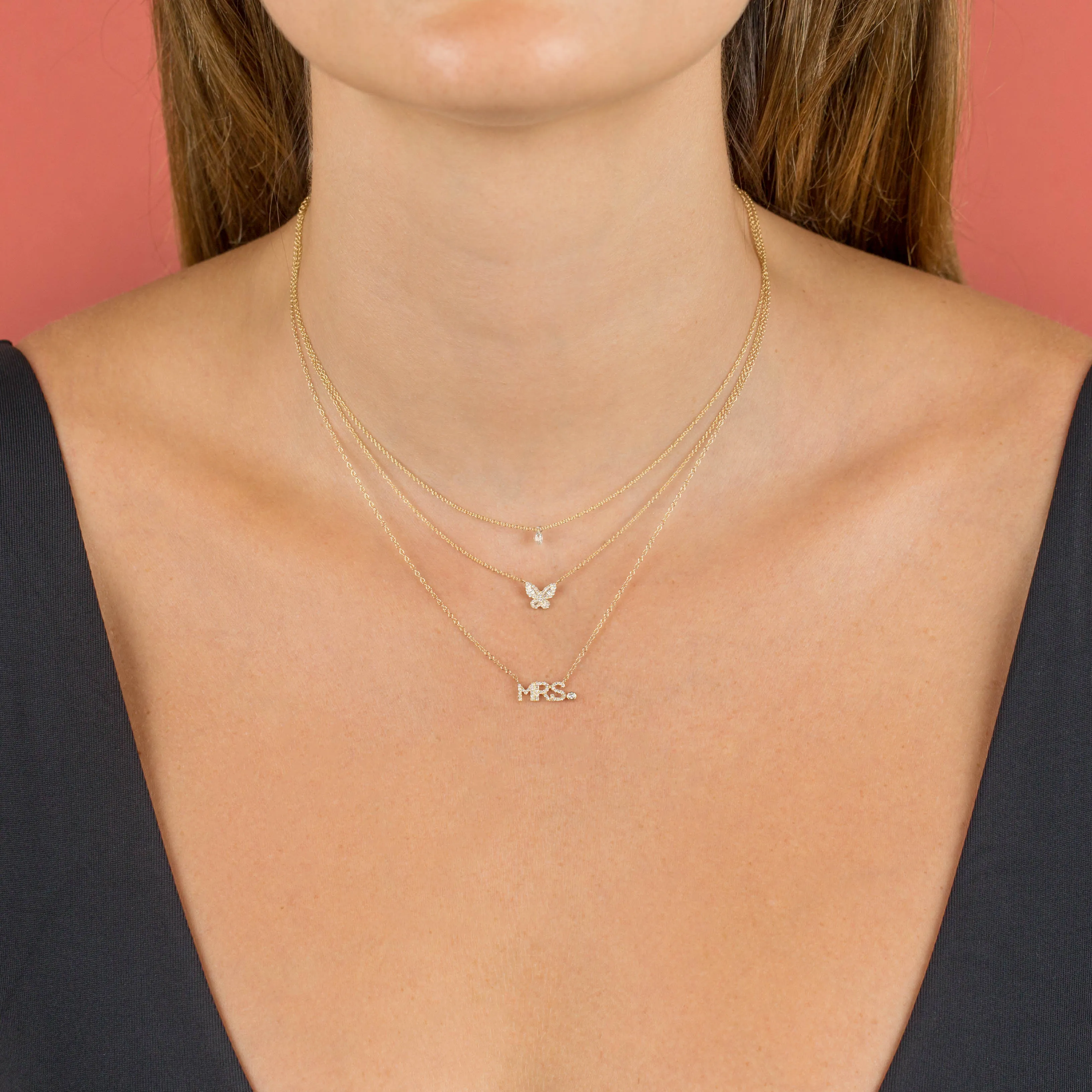 Tiny Floating Diamond Necklace 14K