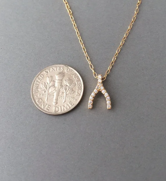 Tiny Wishbone Pave Crystal Necklace