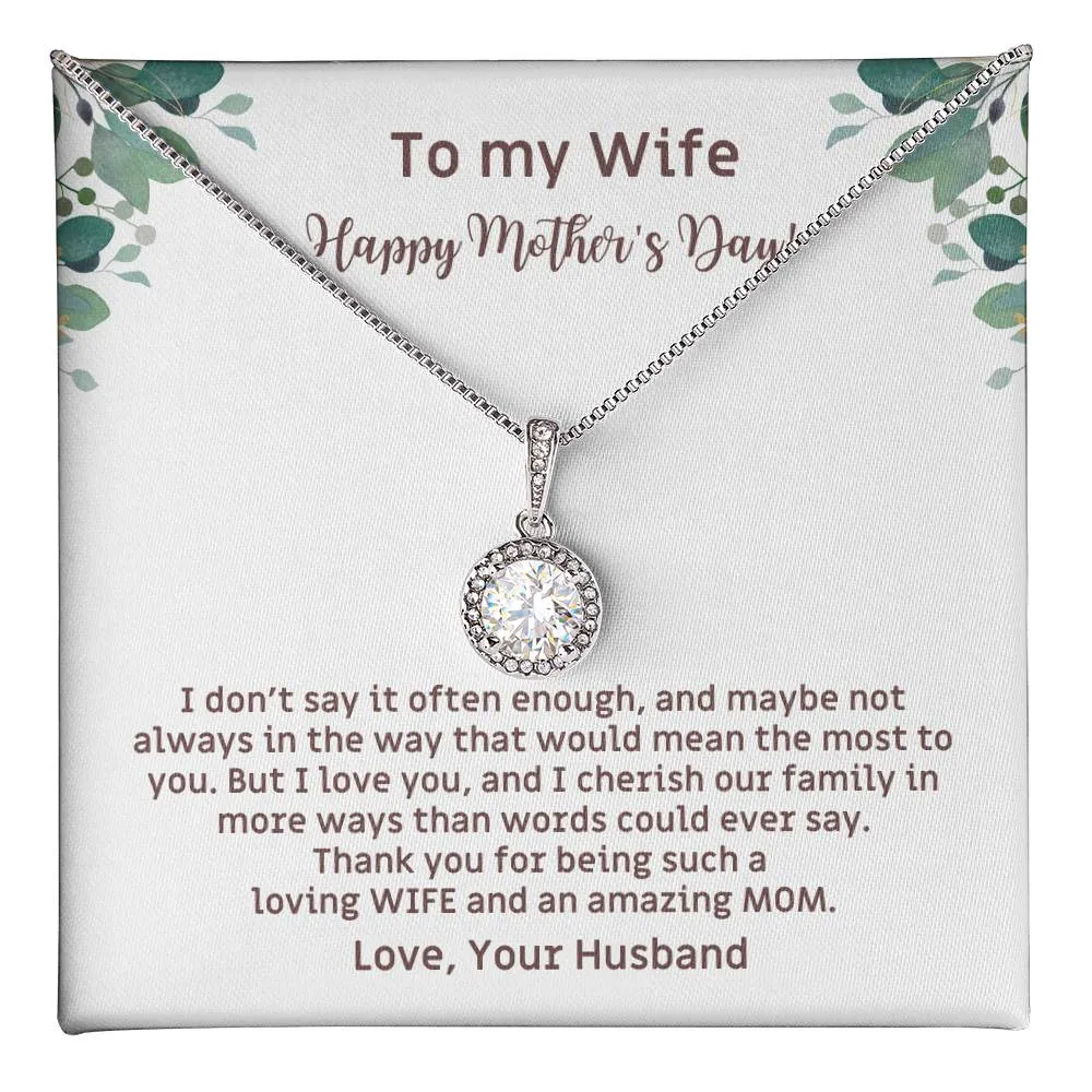 To My Loving Wife and an Amazing Mom Mother's Day Gift Card and Necklace with CZ Pendant from Husband EHN_M66WifeMOM