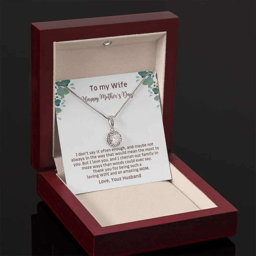To My Loving Wife and an Amazing Mom Mother's Day Gift Card and Necklace with CZ Pendant from Husband EHN_M66WifeMOM