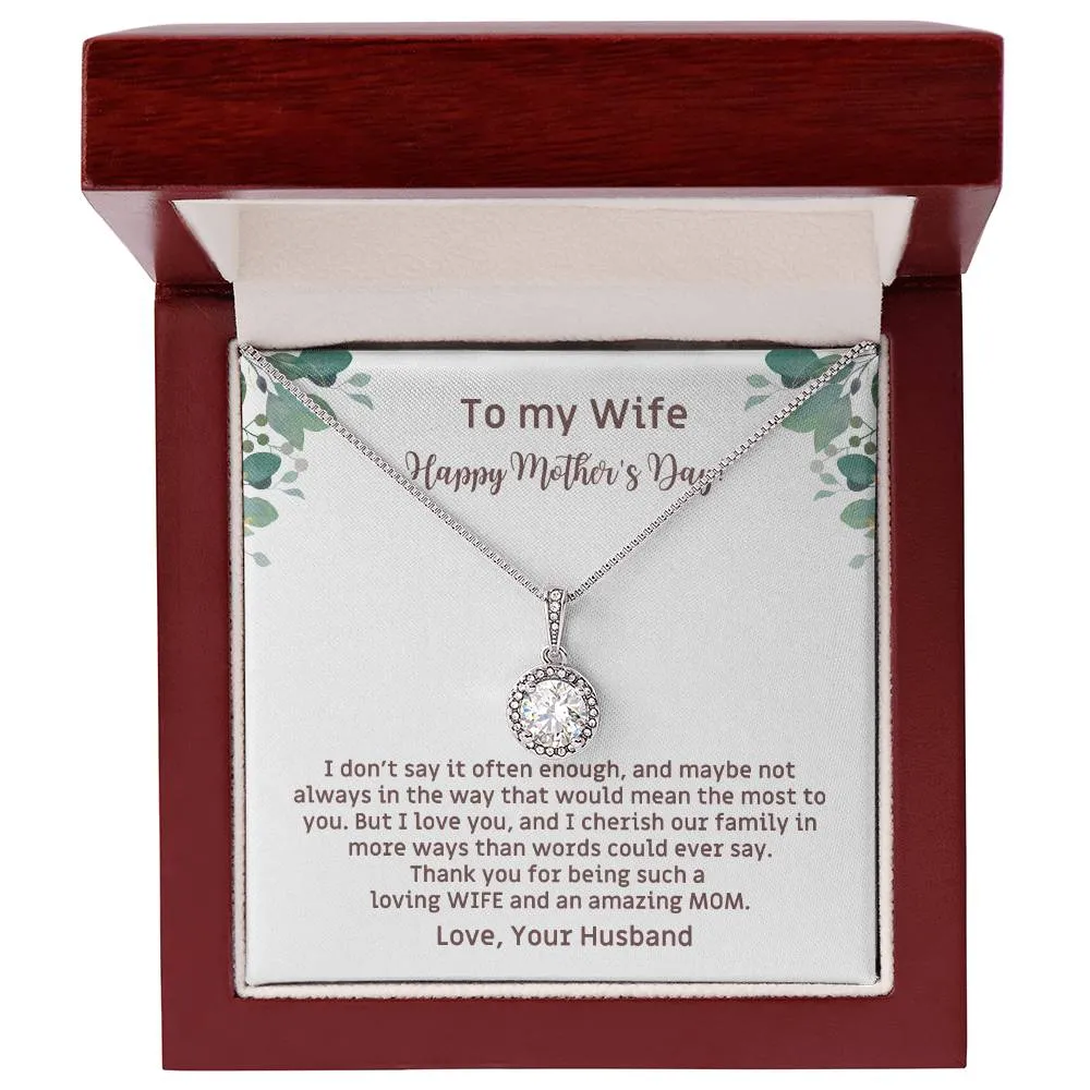 To My Loving Wife and an Amazing Mom Mother's Day Gift Card and Necklace with CZ Pendant from Husband EHN_M66WifeMOM