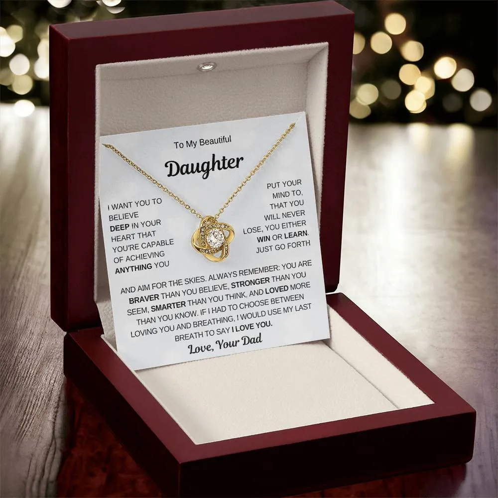 Top Gift For Daughter, To My Daughter From Dad ,To My Daughter From Mom , Daughter Necklace Gift, Love Knot Necklace