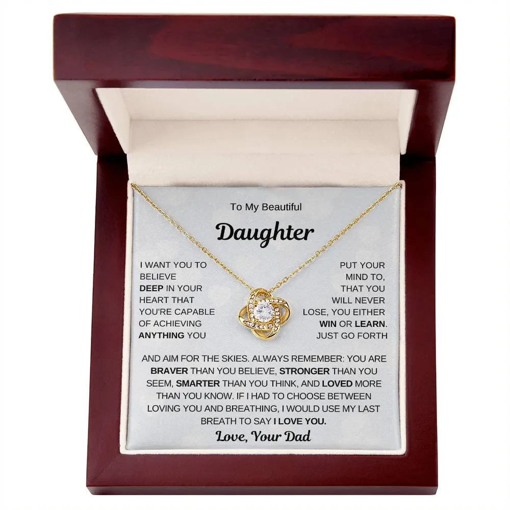Top Gift For Daughter, To My Daughter From Dad ,To My Daughter From Mom , Daughter Necklace Gift, Love Knot Necklace