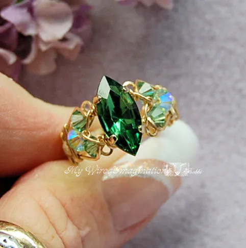 Transparent Olivine Vintage Swarovski Channel Cut 15x7mm Navette, 2 Pcs with Settings