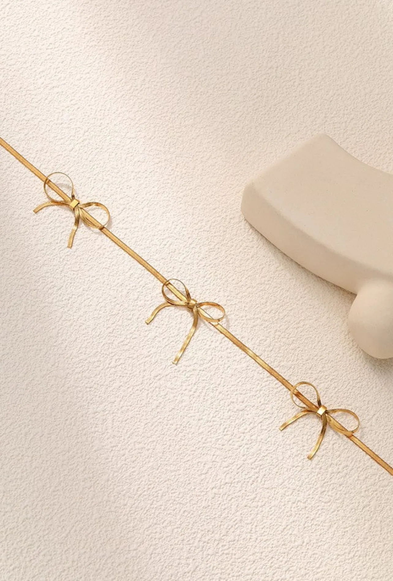Triple Bow Drop Gold Necklace