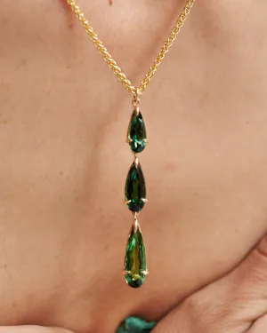 Triple green tourmaline, tear drop pendant