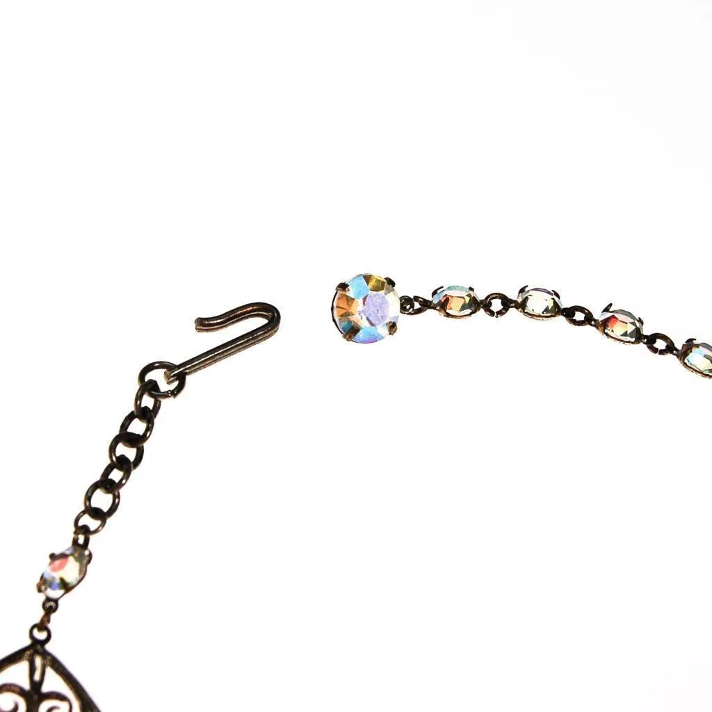 Triple Strand Aurora Borealis Bezel Set Crystal Beaded Necklace