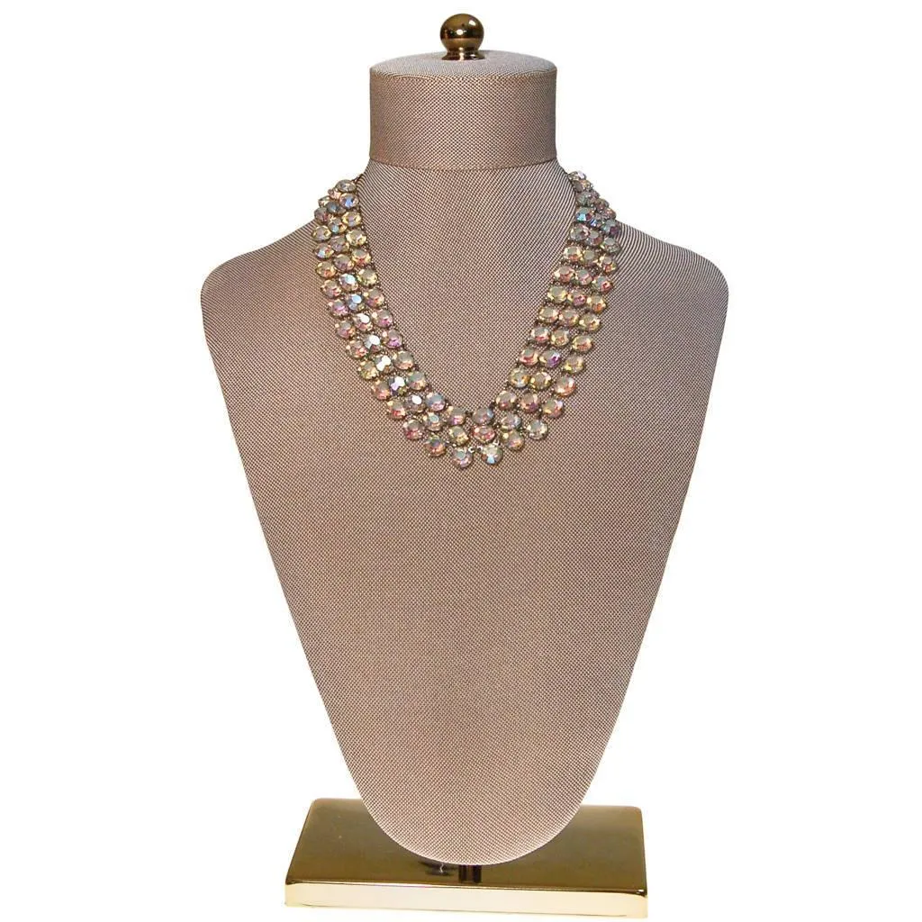 Triple Strand Aurora Borealis Bezel Set Crystal Beaded Necklace