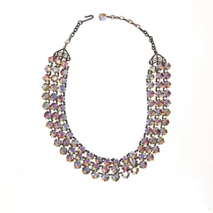 Triple Strand Aurora Borealis Bezel Set Crystal Beaded Necklace
