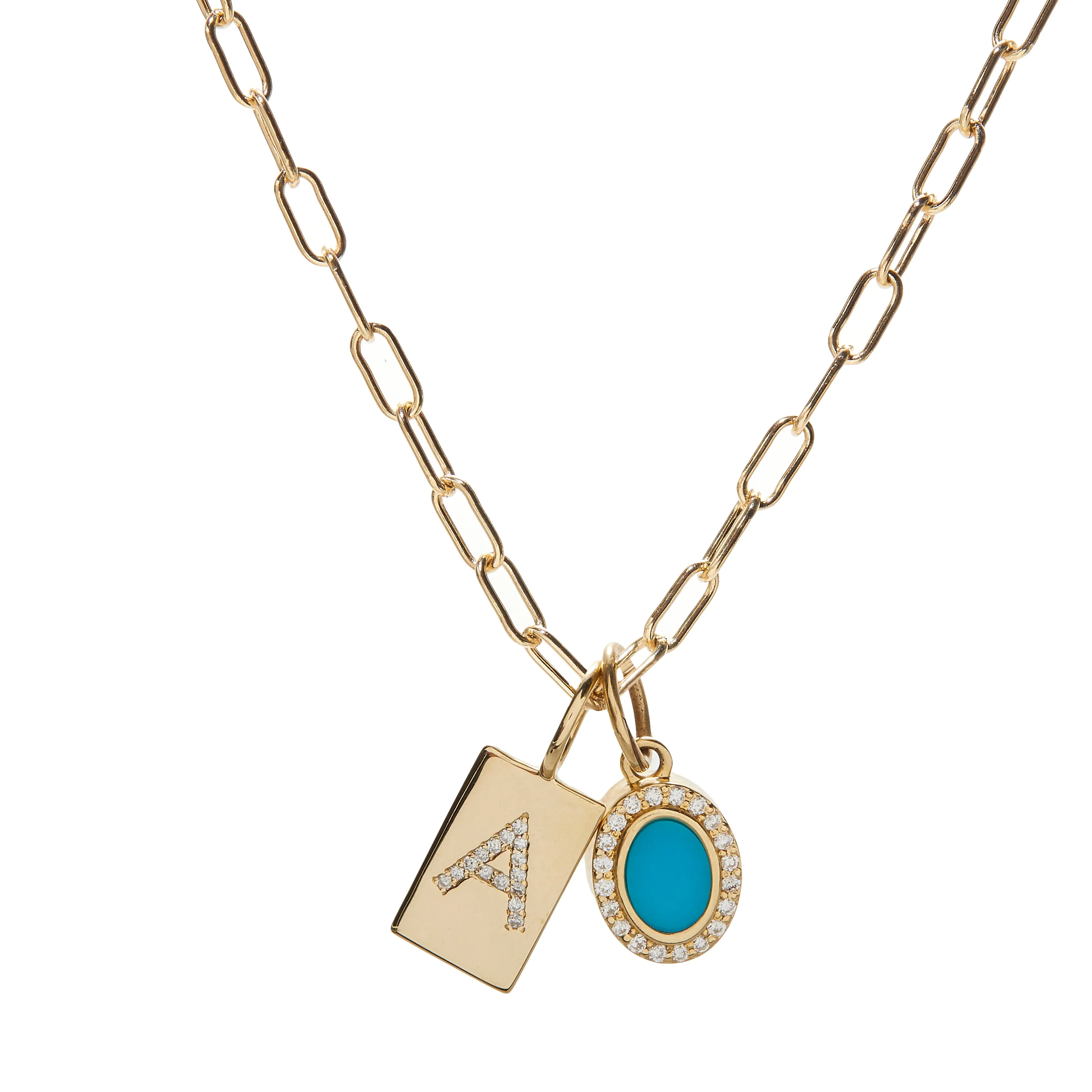 Turquoise & Diamond Oval Charm