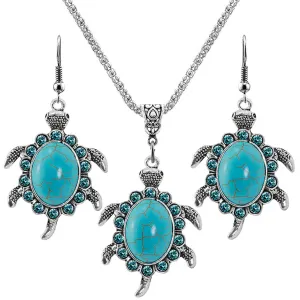 Turquoise Sea Turtle Drop Earrings & Pendant Necklace