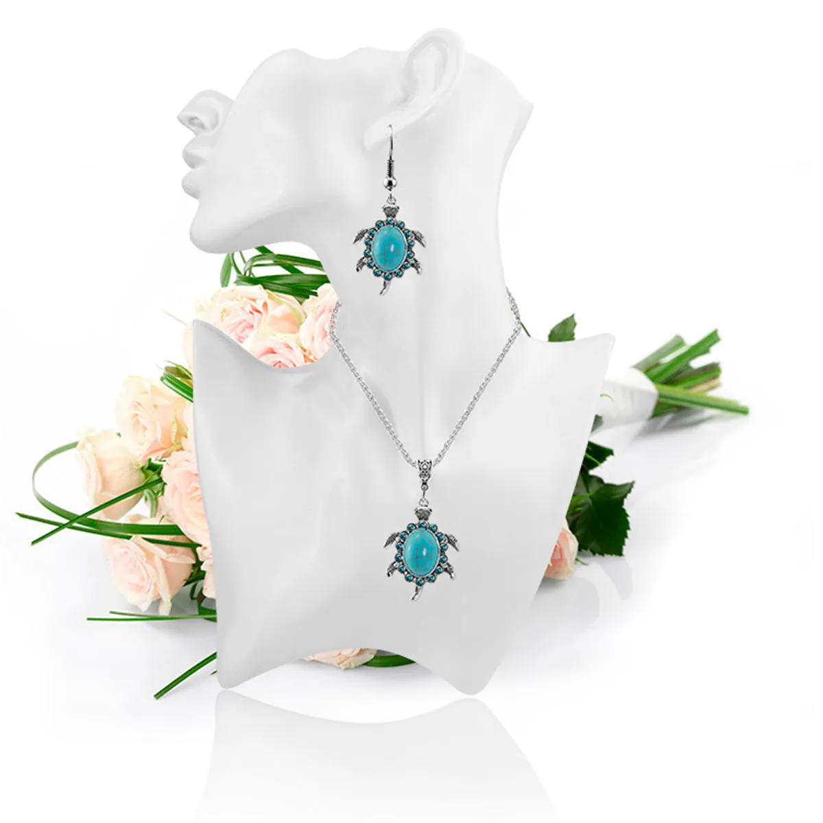 Turquoise Sea Turtle Drop Earrings & Pendant Necklace