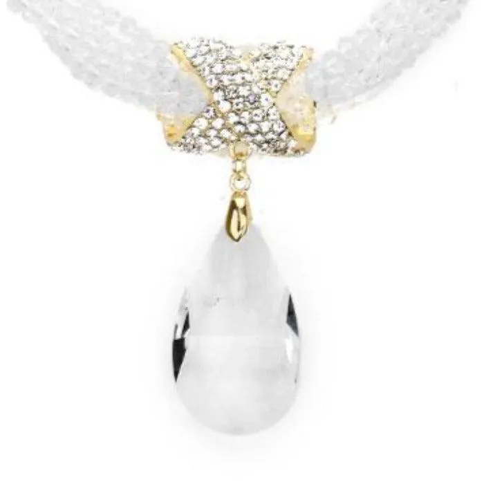 Twisted Beaded Clear Crystal Teardrop Ornate Gold Necklace Set