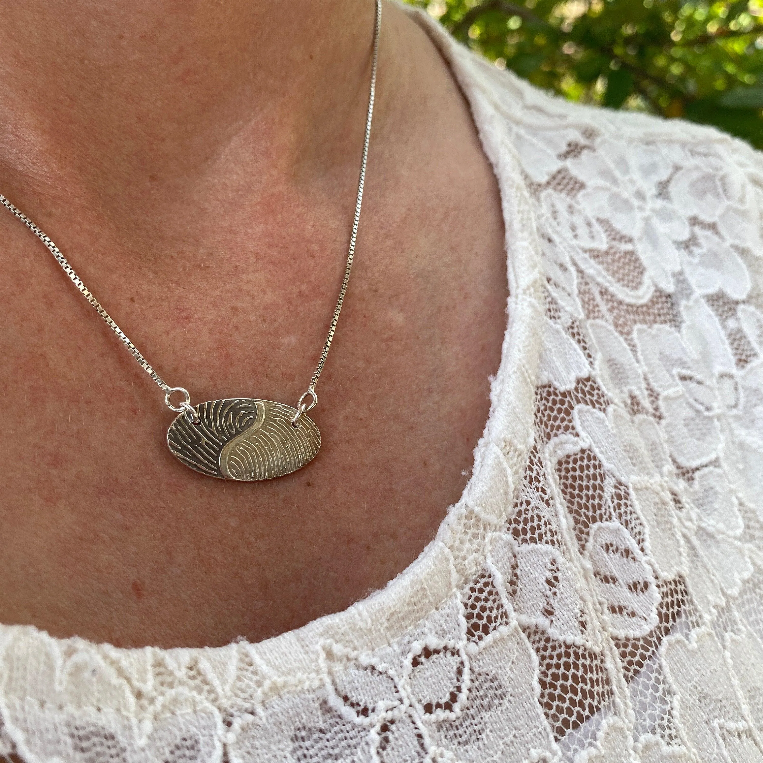 Two Fingerprints Side-by-Side - Sterling Silver Necklace,