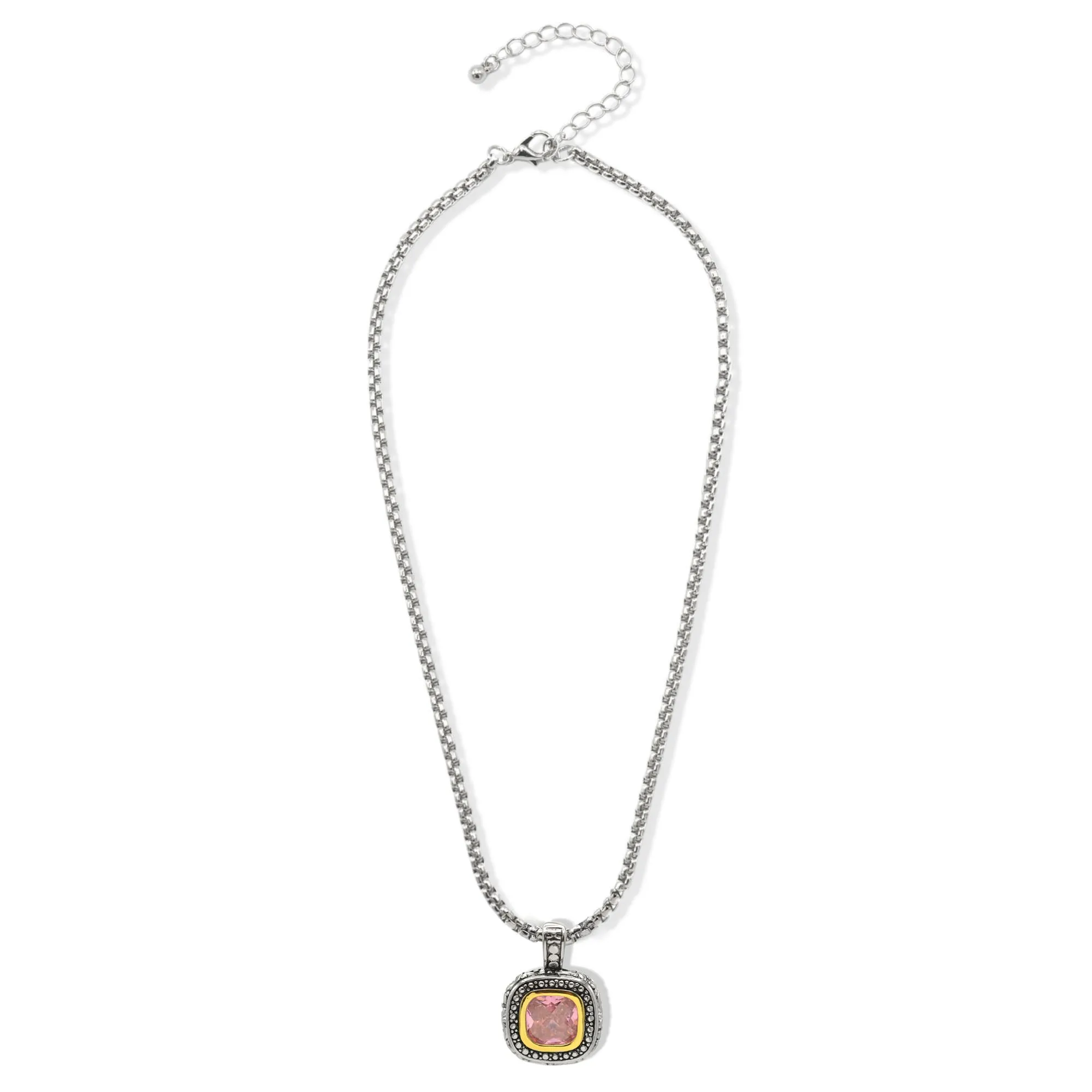 Two-Tone Crystal Square Pendant Box Chain Necklace #23172EH Explore More Colors 🔴 🟠 🔵 🟣 ⚪ ⚫23171EH