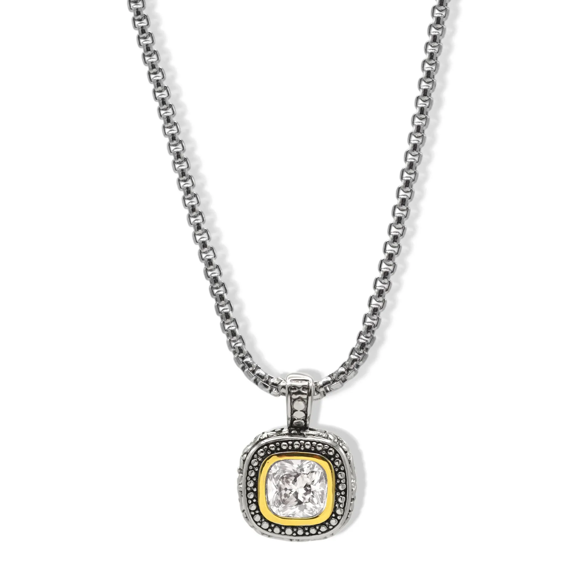 Two-Tone Crystal Square Pendant Box Chain Necklace #23172EH Explore More Colors 🔴 🟠 🔵 🟣 ⚪ ⚫23171EH