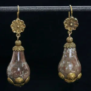 Victorian Agate and Pinchbeck Drop Earrings