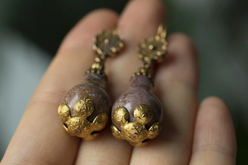 Victorian Agate and Pinchbeck Drop Earrings
