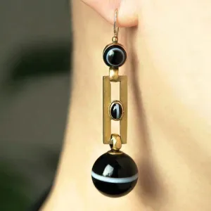 Victorian Banded Agate Gold Earrings