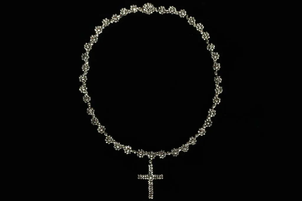 Victorian Cut Steel Necklace with Cross Pendant