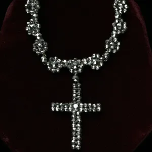 Victorian Cut Steel Necklace with Cross Pendant